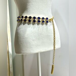 Carlisle Gold Metal w/ Tanzanite Blue Stones,  Chain Belt w/ Gold Tassel NWOT